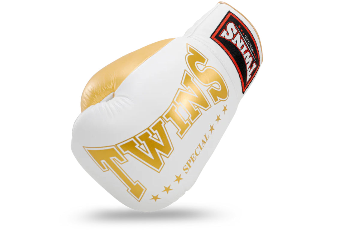 Twins Special WEISS/GOLD Muay Thai Boxhandschuhe zum Schnüren BGLL1