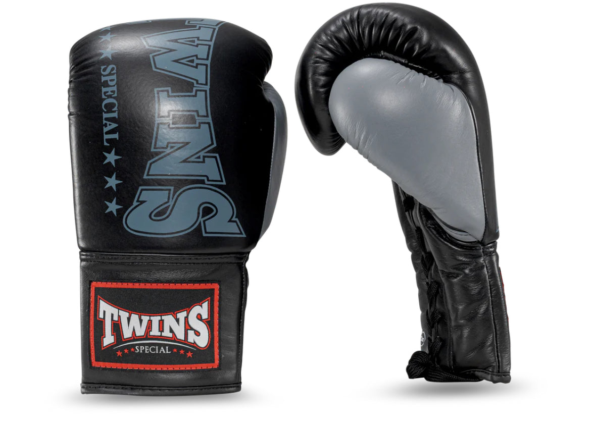 Twins Special SCHWARZE Muay Thai Boxhandschuhe zum Schnüren BGLL1