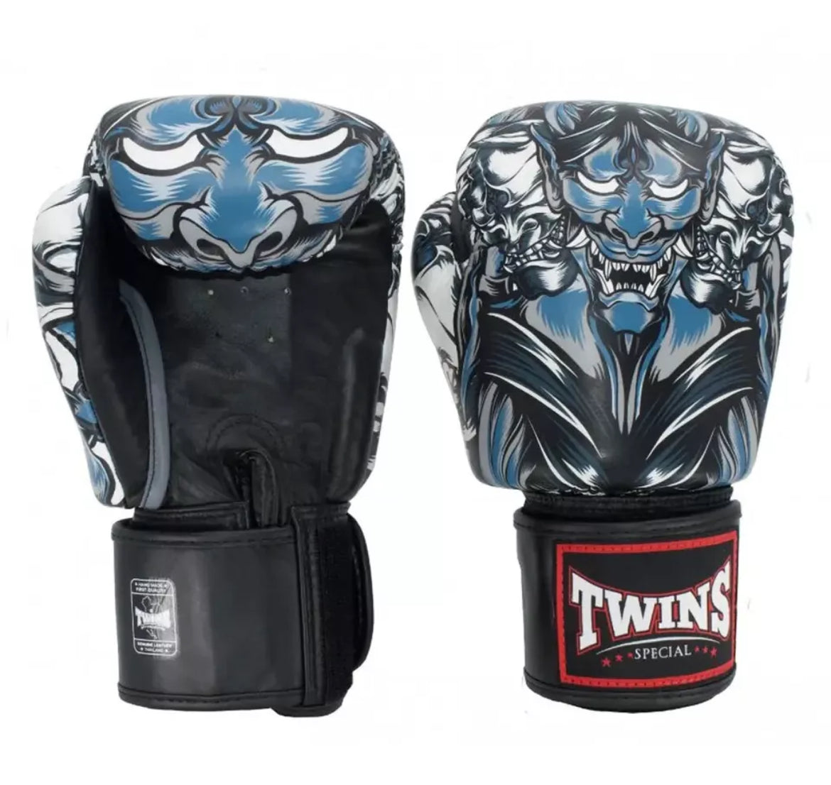 Gants de boxe Muay Thai Twins Special « Kabuki » GRIS/NOIR FBGVL3-58