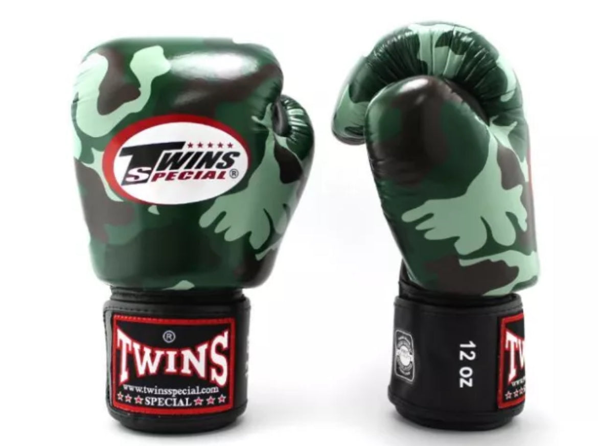 Gants de boxe Muay Thai Twins Special « Camo » VERT/JAUNE FBGVL3-AR