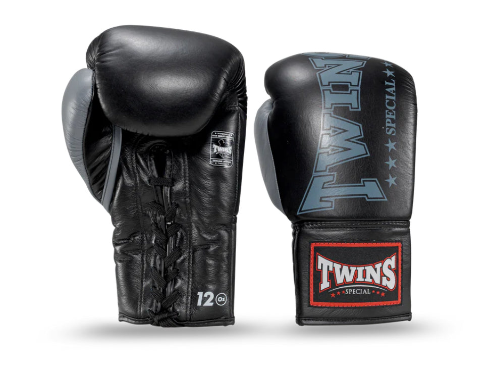 Twins Special SCHWARZE Muay Thai Boxhandschuhe zum Schnüren BGLL1