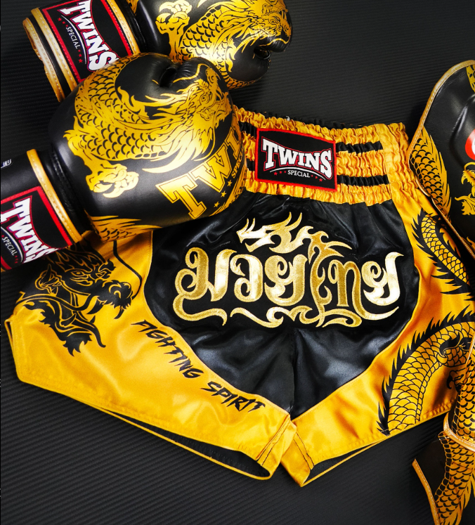 Twins Special 'Golden Dragon' Edition Muay Thai Training Bundle: Gloves & Shorts