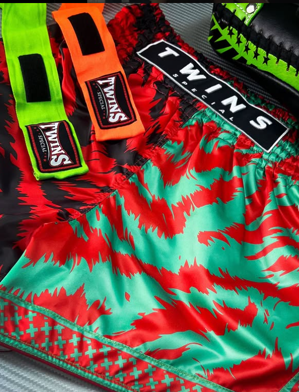 Twins Special TBS 'Jungle' Red/Green Tiger Muay Thai Kickboxing Shorts