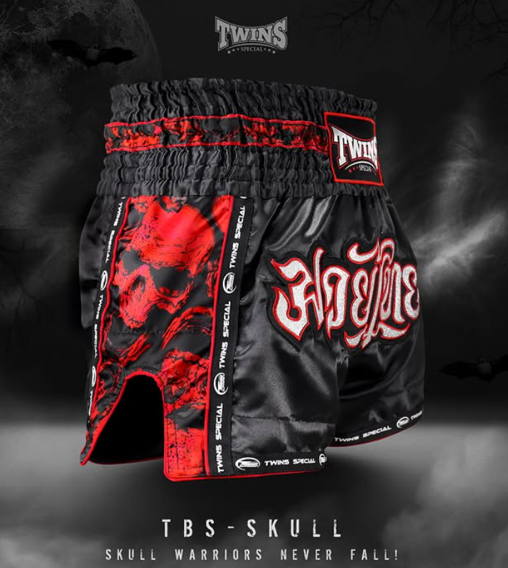 Twins Special TBS „Skull“ Muay Thai Kickbox-Shorts Schwarz/Rot