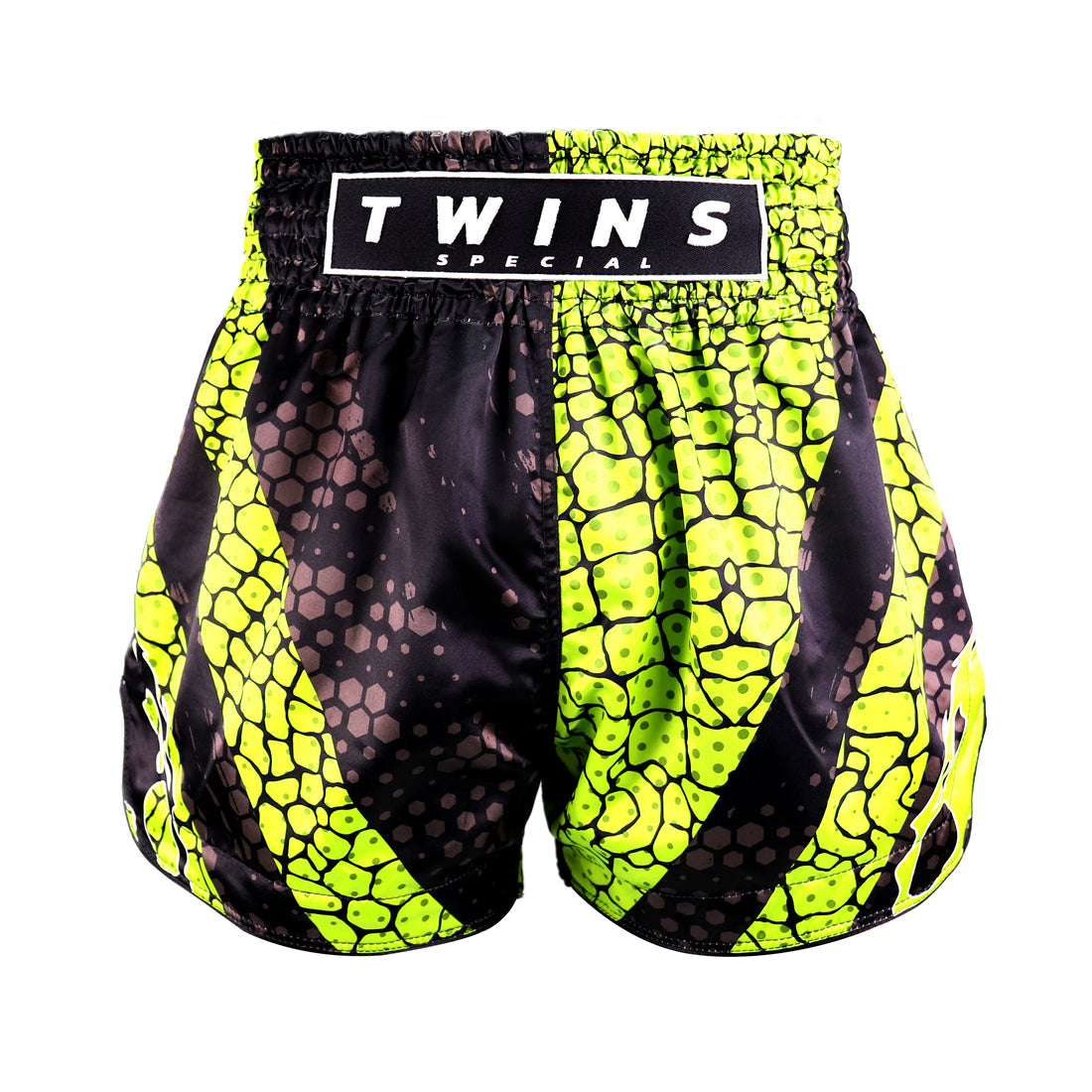 Twins Special TBS „Crocodile“ Limettengrün/Schwarze Muay Thai Kickbox-Shorts