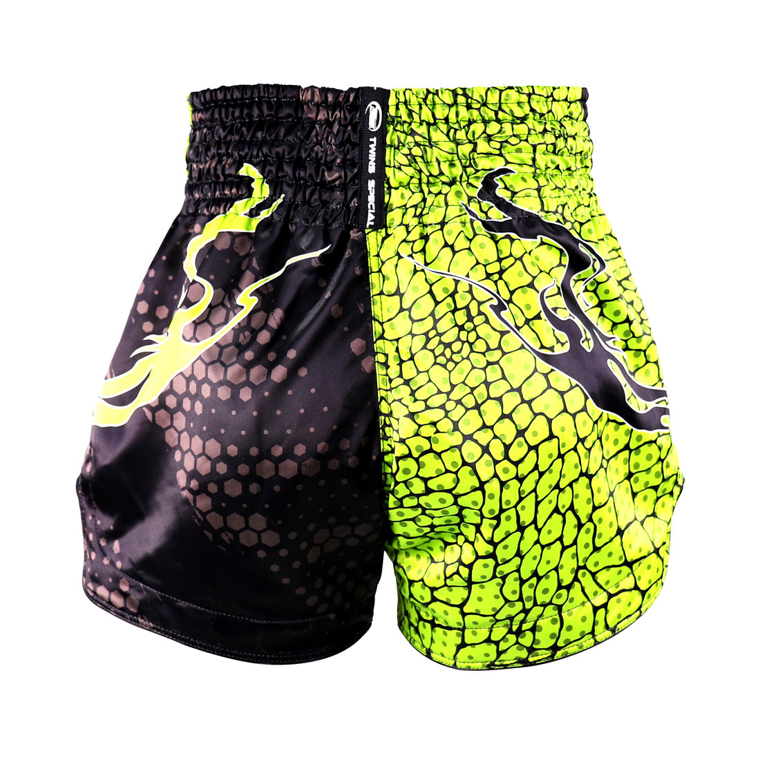 Twins Special TBS „Crocodile“ Limettengrün/Schwarze Muay Thai Kickbox-Shorts