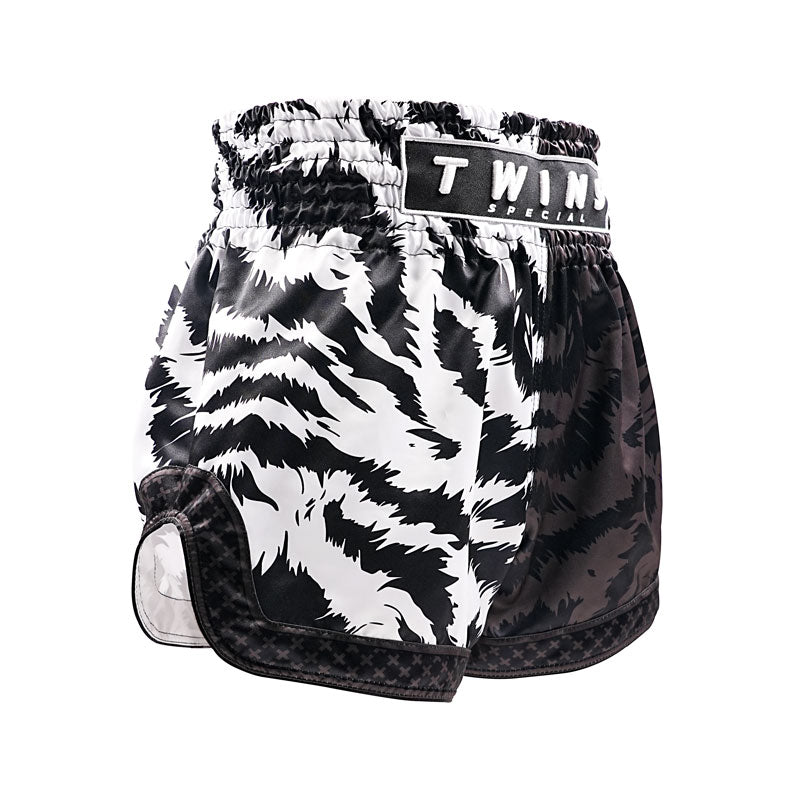 Twins Special TBS „Jungle“ Schwarz/Weiß Tiger Muay Thai Kickbox-Shorts
