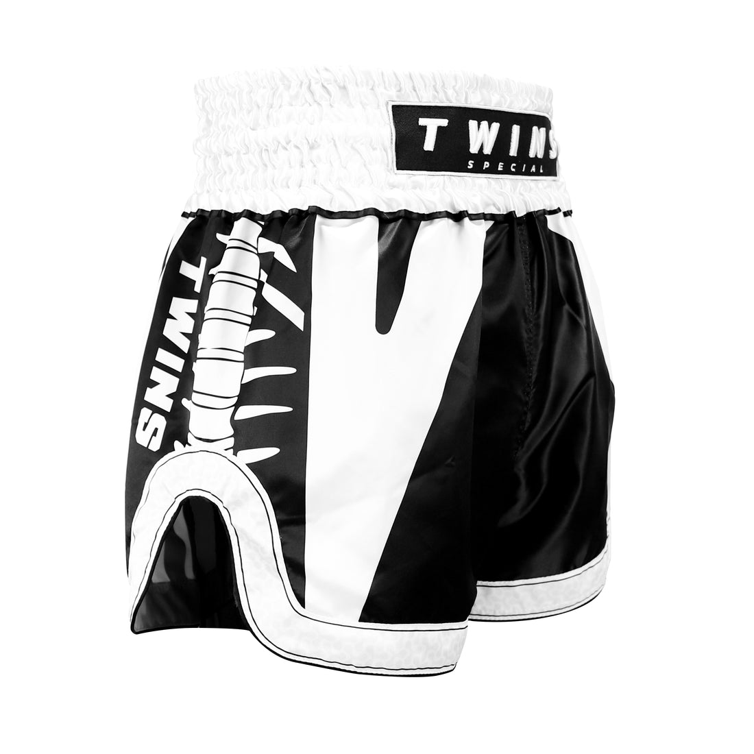 Twins Special TBS „Spine“ Schwarz/Weiß Muay Thai Kickbox-Shorts