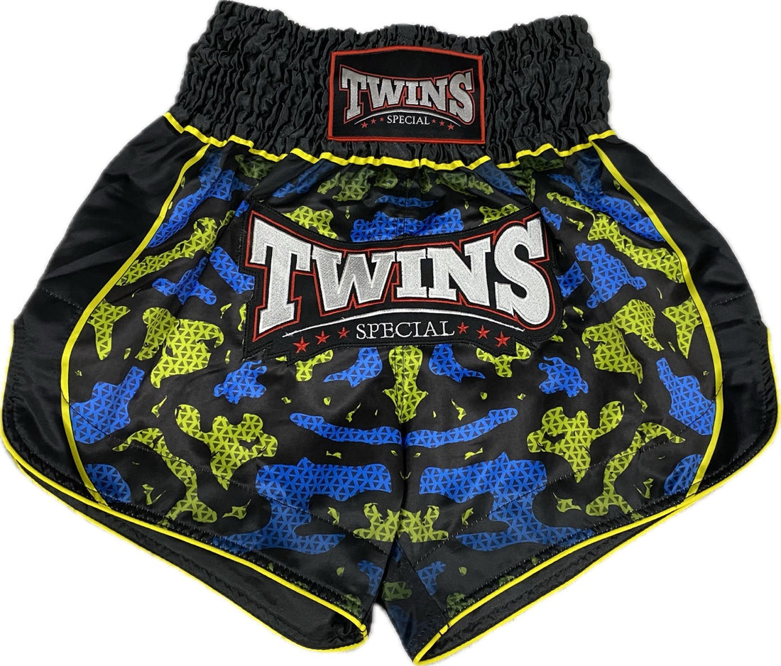 Twins Special TBS „Atlas“ Blau/Grün Camo Muay Thai Kickbox-Shorts