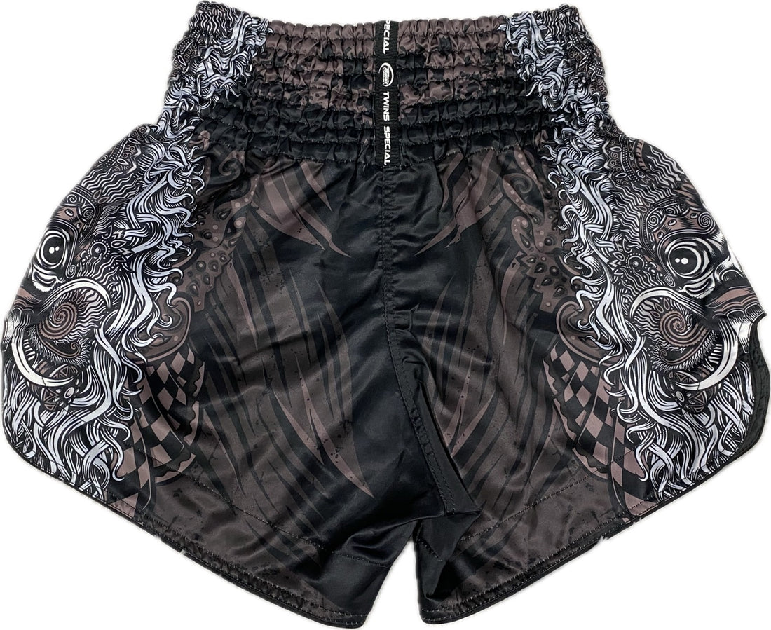 Twins Special TBS „RANGDA“ Schwarz/Graue Muay Thai Kickbox-Shorts