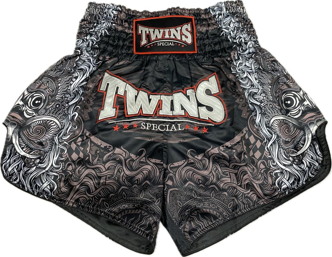 Twins Special TBS „RANGDA“ Schwarz/Graue Muay Thai Kickbox-Shorts