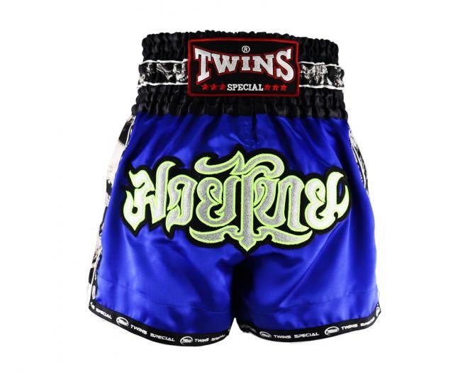Short de kickboxing TBS Twins Special « Skull » bleu/gris
