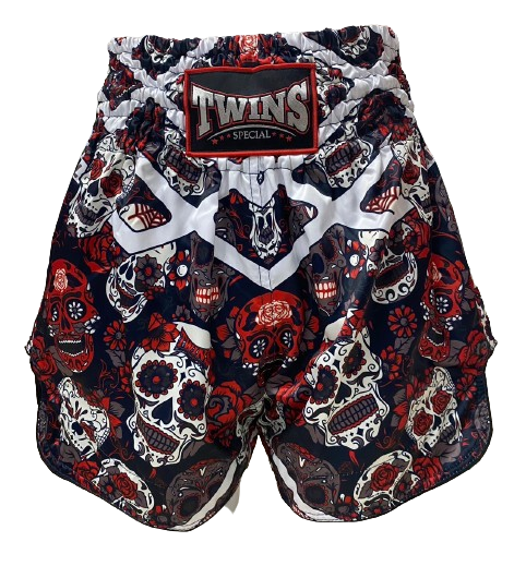Short de kickboxing Muay Thai Twins Special TBS « Caraveras Red » Skull