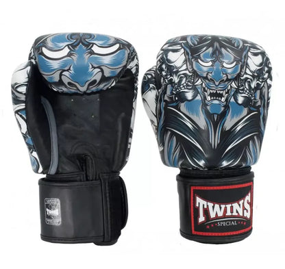 Gants de boxe Muay Thai Twins Special « Kabuki » GRIS/NOIR FBGVL3-58