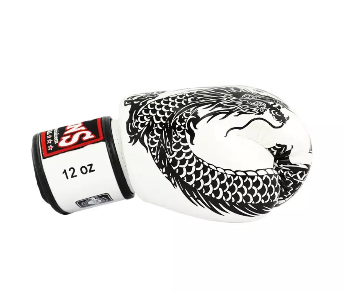 Gants de boxe Muay Thai Twins Special « Dragon » BLANCS FBGVL3-49