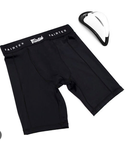 Fairtex GC3 Schwarze Kompressions-MMA-Shorts (enthält Athletic Cup Guard)