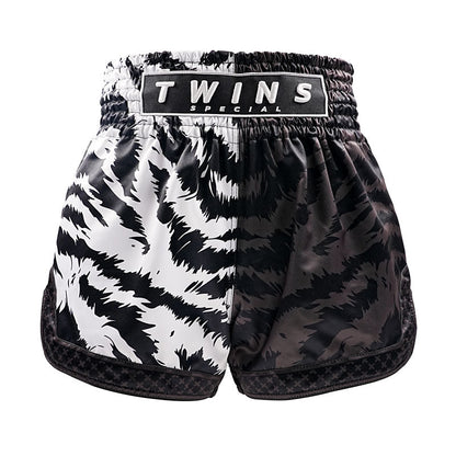 Twins Special TBS „Jungle“ Schwarz/Weiß Tiger Muay Thai Kickbox-Shorts