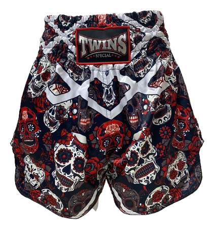 Short de kickboxing Muay Thai Twins Special TBS « Caraveras Red » Skull